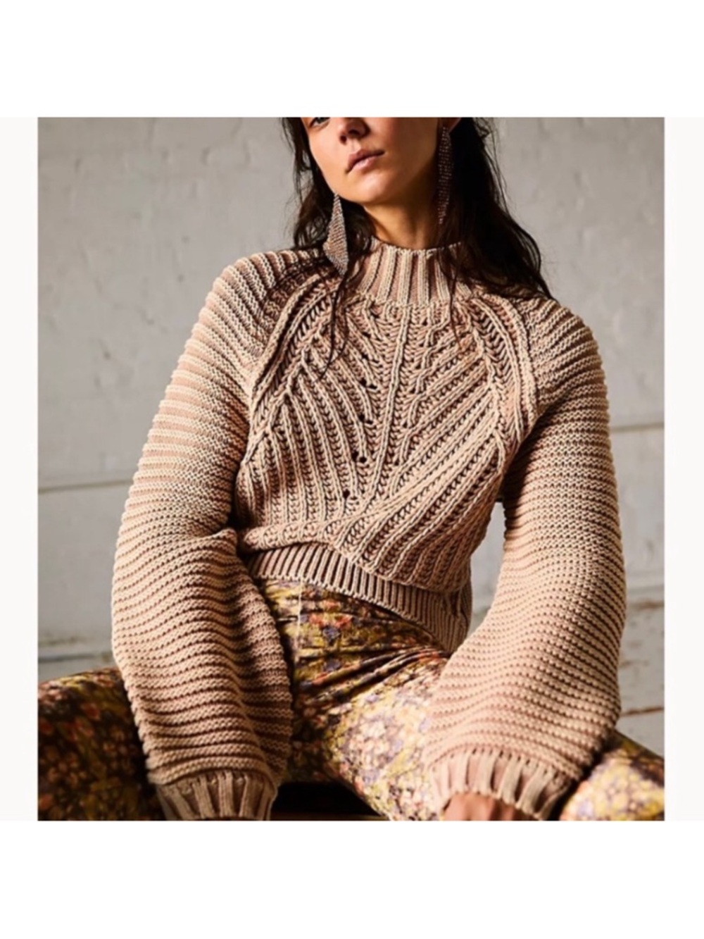 FREE PEOPLE Sweetheart Sweater in Sand Castle Size Small - Picture 3 of 10